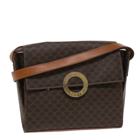CELINE Macadam Canvas Shoulder Bag Pvc Leather Brown